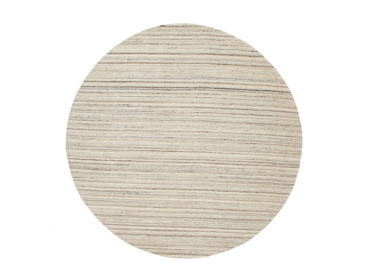 8'0" x 8'0" New Hand Loomed Beige Wool Round Oriental Rug - MOA10258350