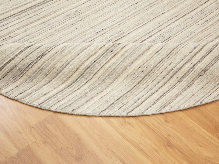 8'0" x 8'0" New Hand Loomed Beige Wool Round Oriental Rug - MOA10258350