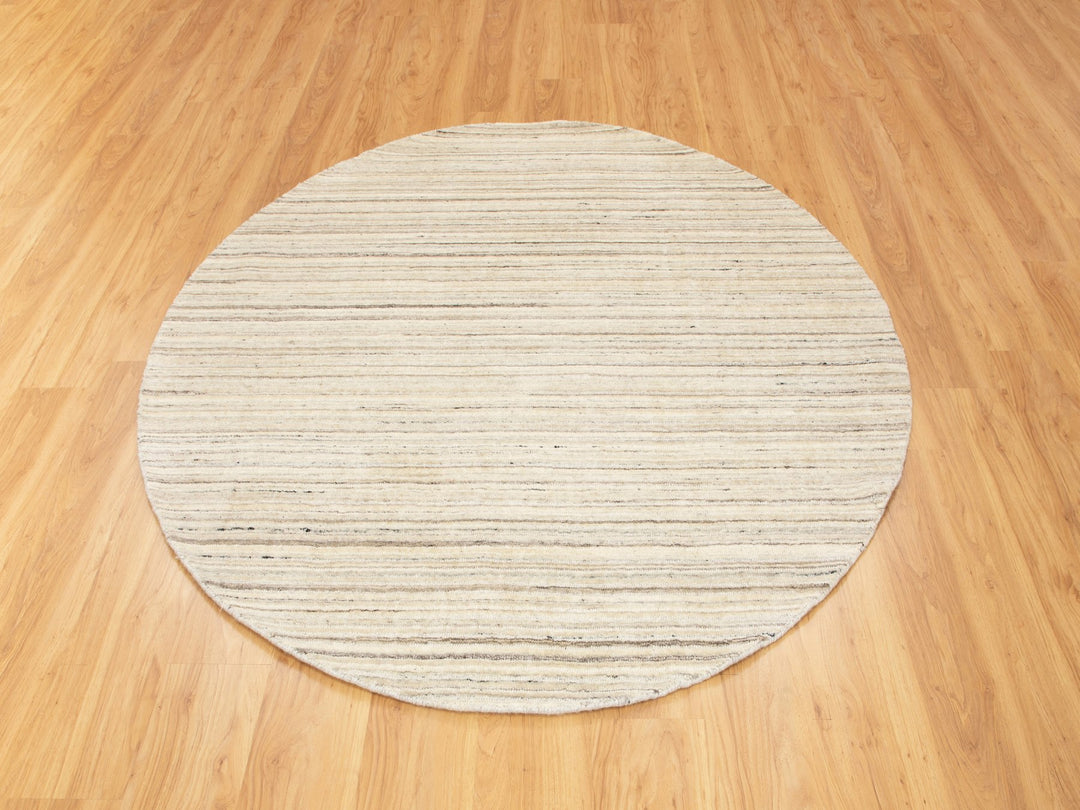 6'0" x 6'0" New Hand Loomed Beige Wool Round Oriental Rug - MOA10258354