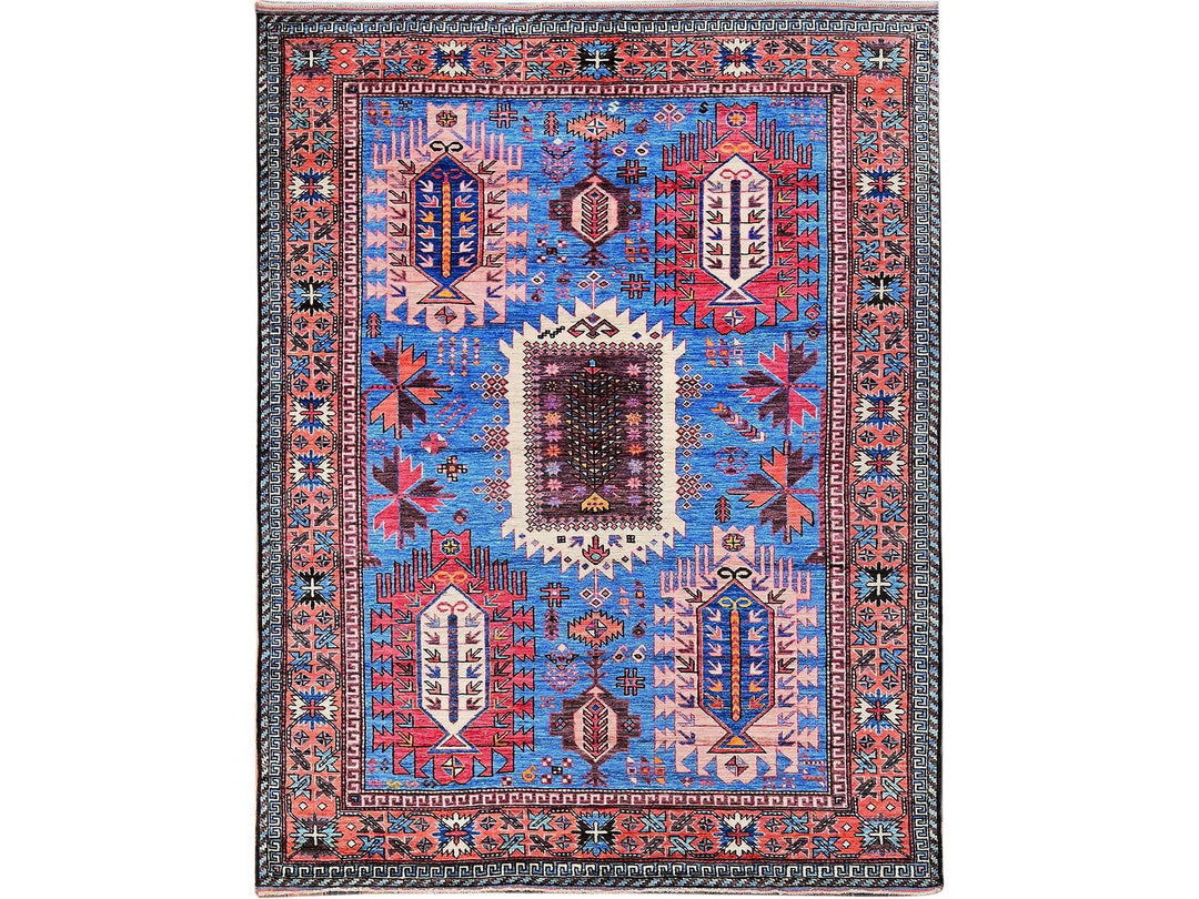 6'0" x 7'8" New Hand Knotted Blue Wool Rectangle Oriental Rug - MOA102583