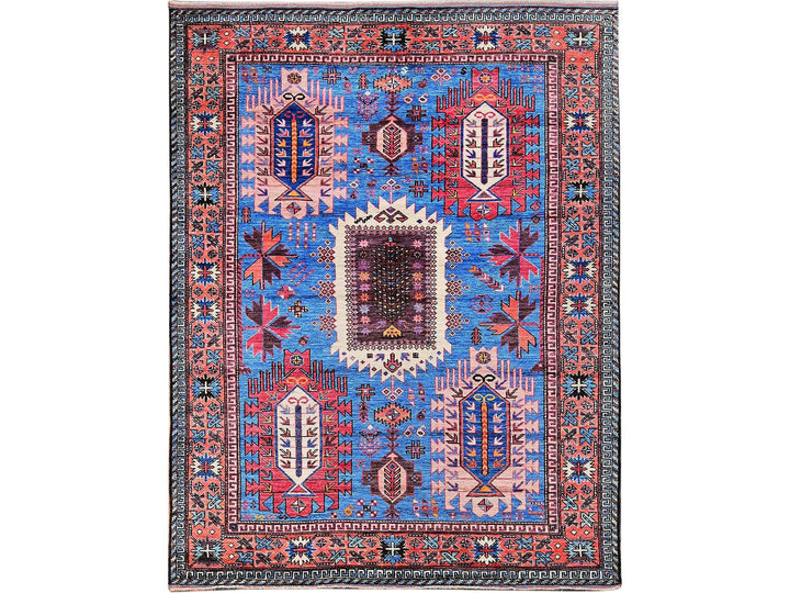 6'0" x 7'8" New Hand Knotted Blue Wool Rectangle Oriental Rug - MOA102583