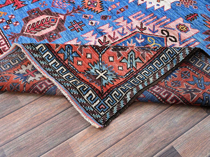 6'0" x 7'8" New Hand Knotted Blue Wool Rectangle Oriental Rug - MOA102583