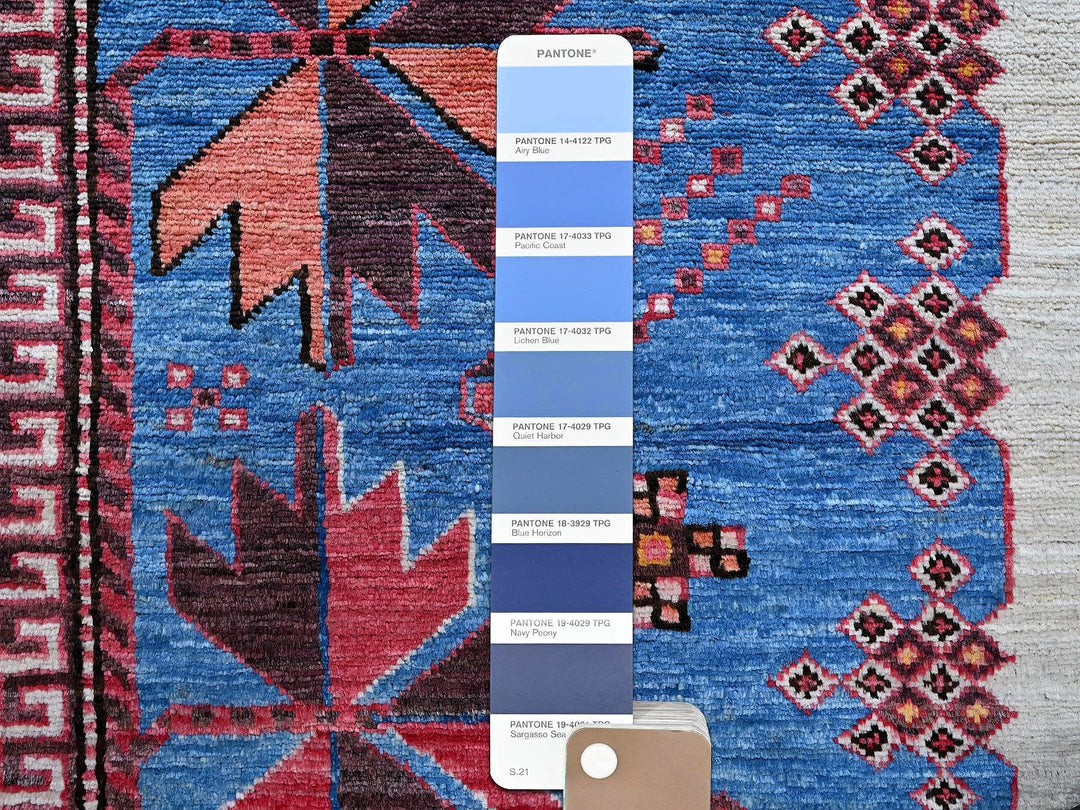 6'0" x 7'8" New Hand Knotted Blue Wool Rectangle Oriental Rug - MOA102583