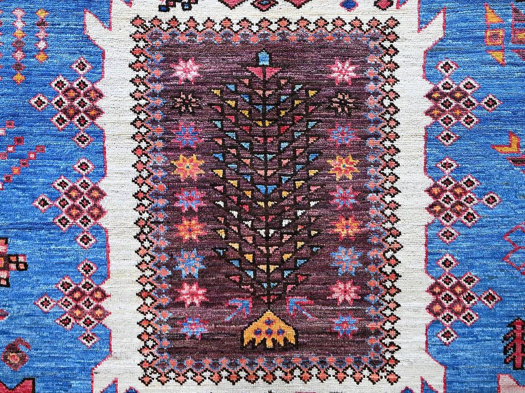 6'0" x 7'8" New Hand Knotted Blue Wool Rectangle Oriental Rug - MOA102583