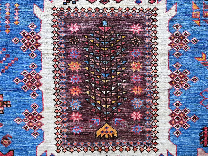 6'0" x 7'8" New Hand Knotted Blue Wool Rectangle Oriental Rug - MOA102583
