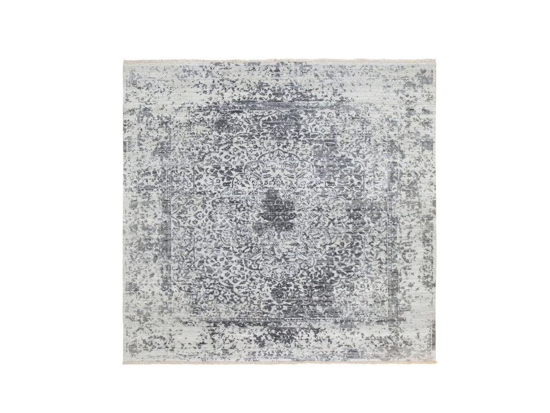 6'2" x 6'2" New Hand Knotted Grey Wool & Pure Silk Square Oriental Rug - MOA10258407