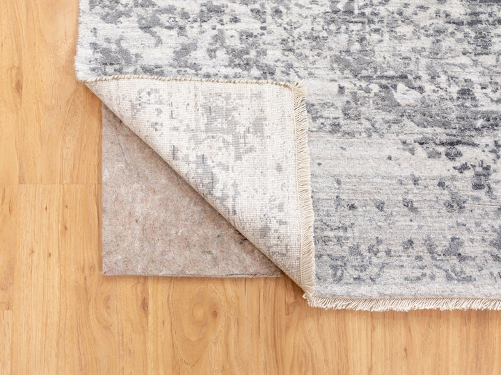 6'2" x 6'2" New Hand Knotted Grey Wool & Pure Silk Square Oriental Rug - MOA10258407