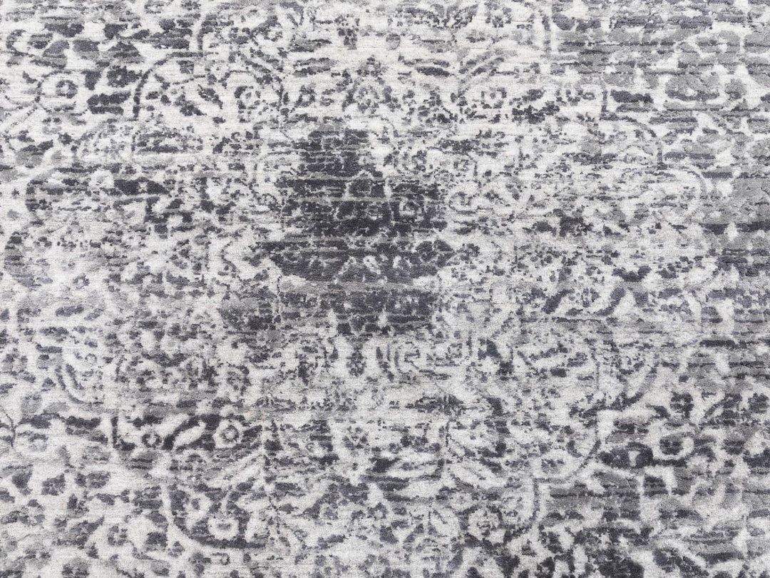 6'2" x 6'2" New Hand Knotted Grey Wool & Pure Silk Square Oriental Rug - MOA10258407