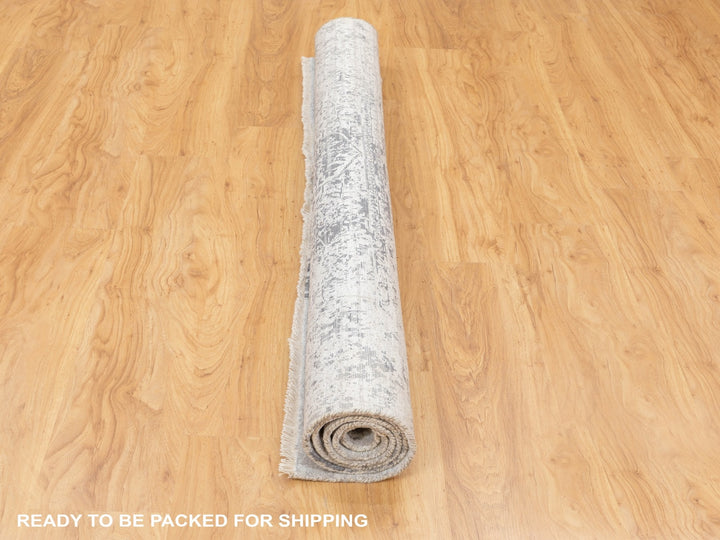6'2" x 6'2" New Hand Knotted Grey Wool & Pure Silk Square Oriental Rug - MOA10258407