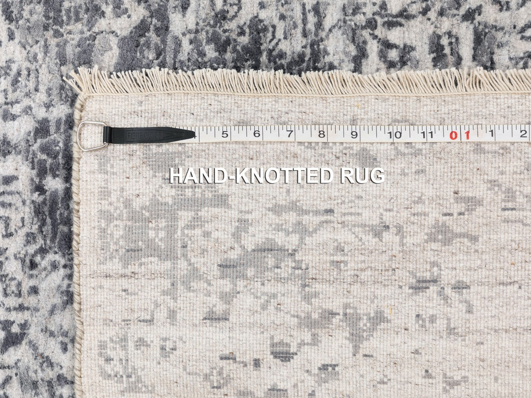 6'2" x 6'2" New Hand Knotted Grey Wool & Pure Silk Square Oriental Rug - MOA10258407