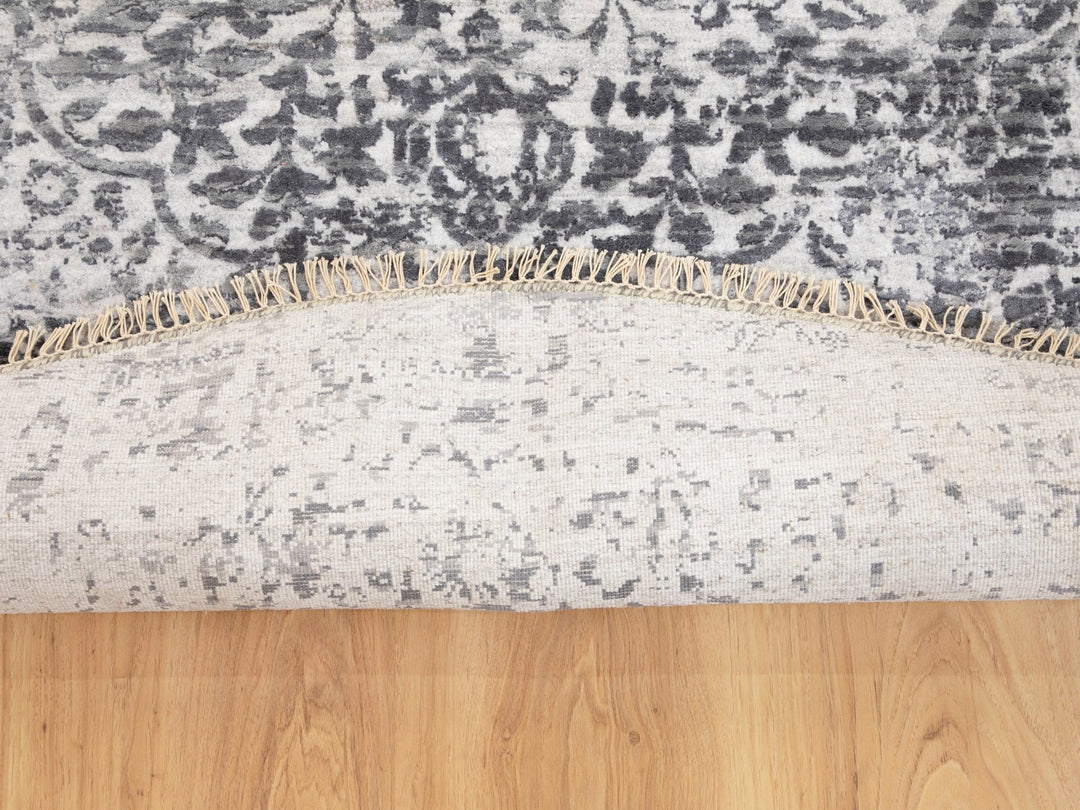 7'0" x 7'0" New Hand Knotted Grey Wool & Pure Silk Round Oriental Rug - MOA10258408