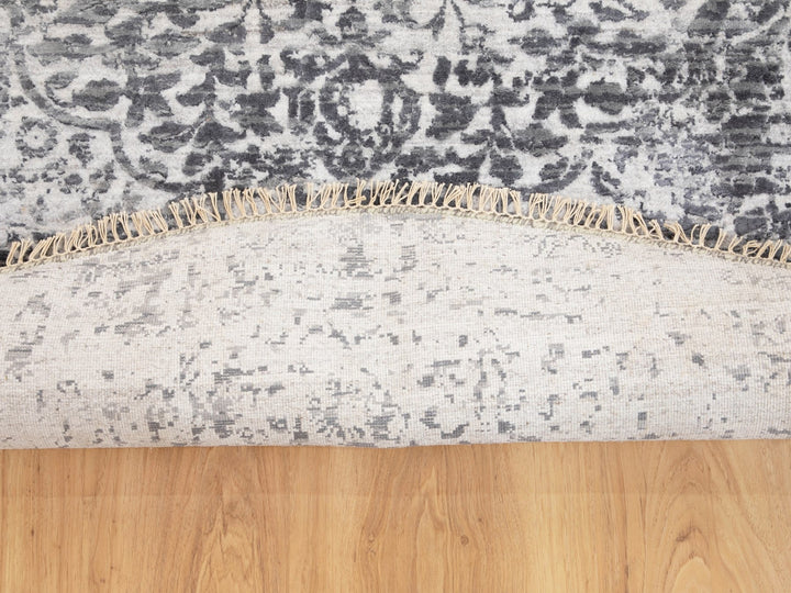 7'0" x 7'0" New Hand Knotted Grey Wool & Pure Silk Round Oriental Rug - MOA10258408