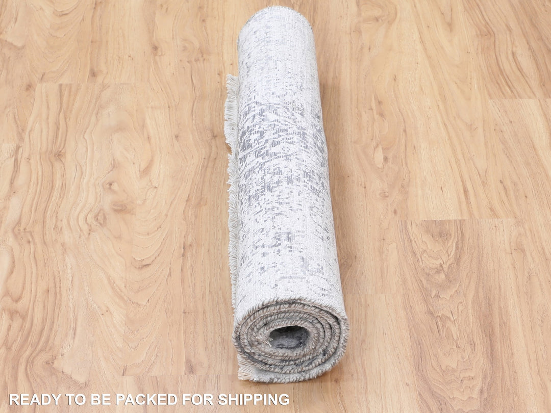 3'0" x 5'1" New Hand Knotted Grey Wool & Pure Silk Rectangle Oriental Rug - MOA10258416