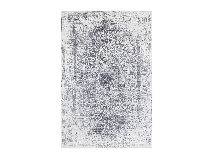 6'0" x 9'2" New Hand Knotted Grey Wool & Pure Silk Rectangle Oriental Rug - MOA10258423