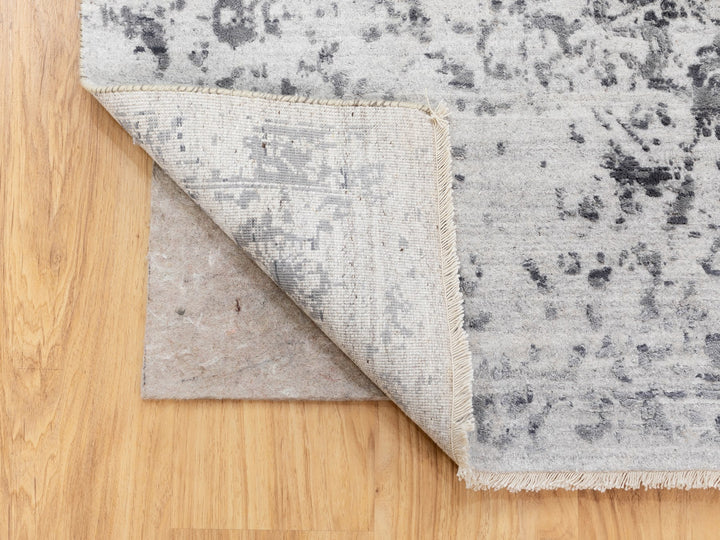 6'0" x 9'2" New Hand Knotted Grey Wool & Pure Silk Rectangle Oriental Rug - MOA10258423
