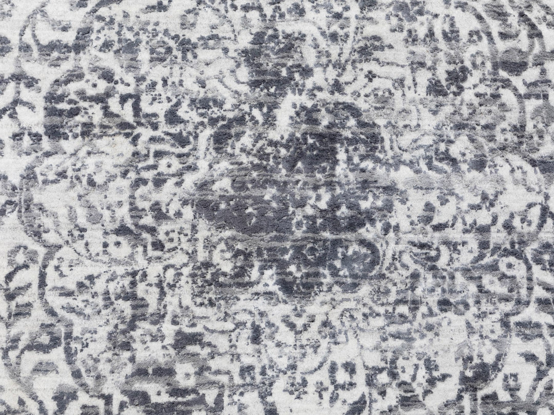 6'0" x 9'2" New Hand Knotted Grey Wool & Pure Silk Rectangle Oriental Rug - MOA10258423