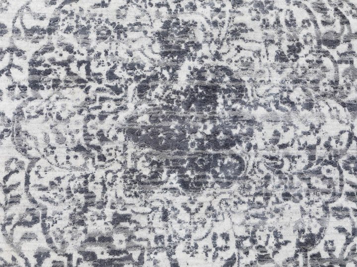 6'0" x 9'2" New Hand Knotted Grey Wool & Pure Silk Rectangle Oriental Rug - MOA10258423