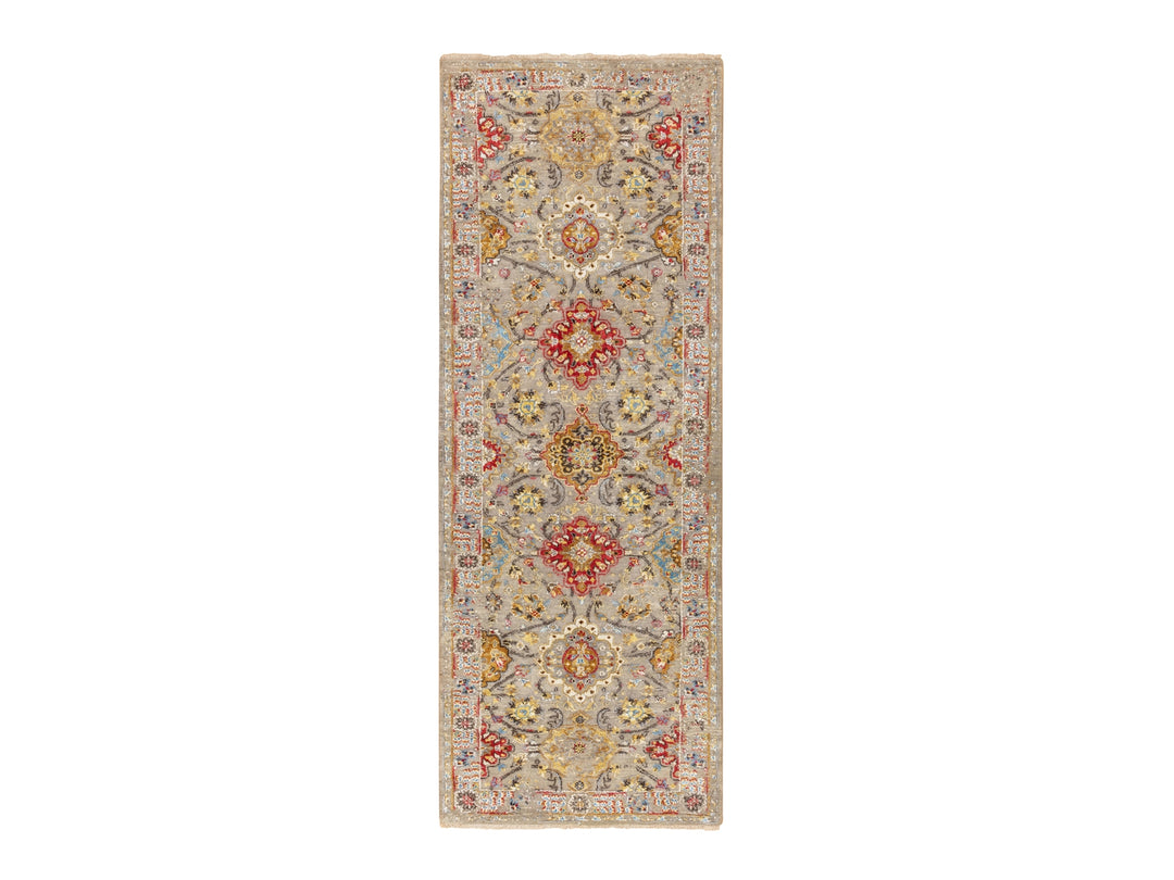 2'9" x 7'10" New Hand Knotted Grey Wool & Pure Silk Runner Oriental Rug - MOA10258440