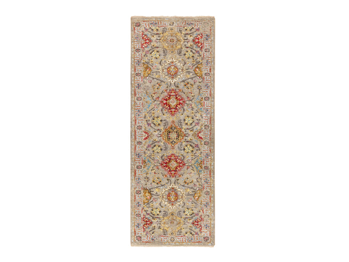 2'9" x 7'10" New Hand Knotted Grey Wool & Pure Silk Runner Oriental Rug - MOA10258440