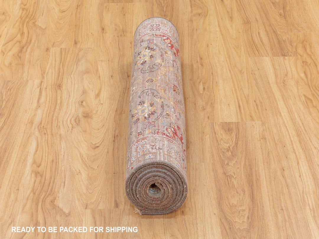 2'9" x 7'10" New Hand Knotted Beige Wool & Pure Silk Runner Oriental Rug - MOA10258440