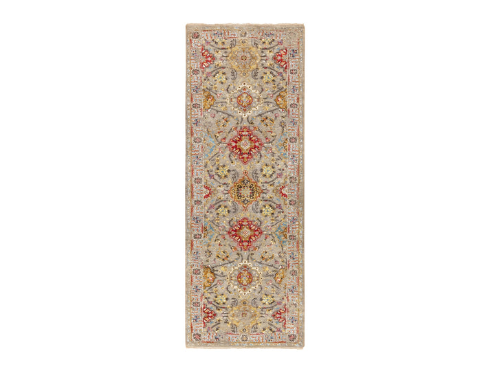 2'8" x 7'10" New Hand Knotted Grey Wool & Pure Silk Runner Oriental Rug - MOA10258441