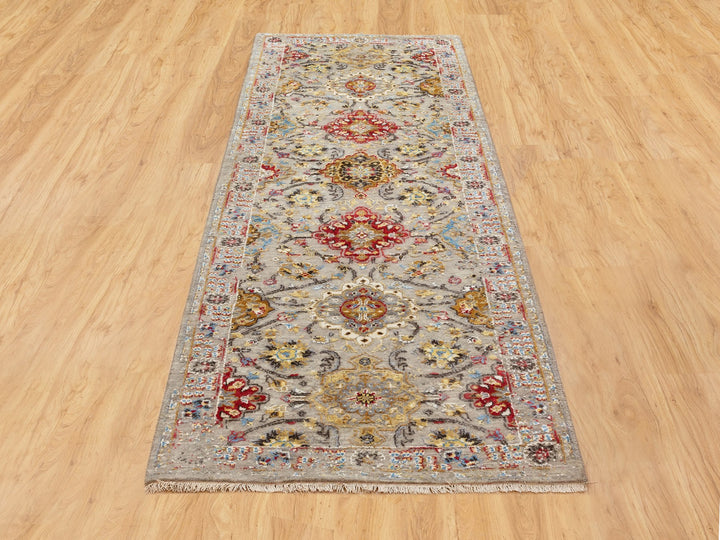 2'8" x 7'10" New Hand Knotted Grey Wool & Pure Silk Runner Oriental Rug - MOA10258441