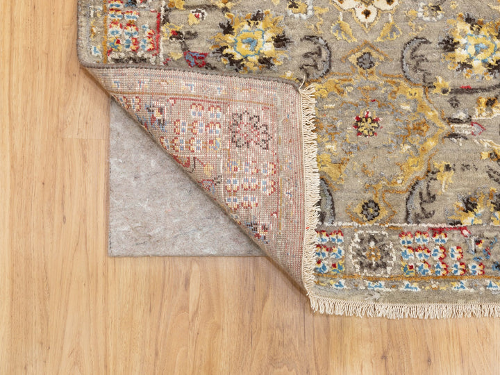 2'8" x 7'10" New Hand Knotted Grey Wool & Pure Silk Runner Oriental Rug - MOA10258441