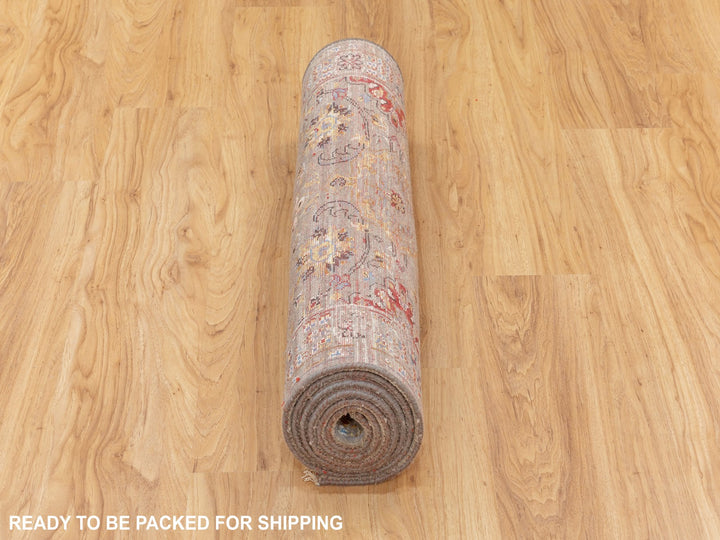 2'8" x 7'10" New Hand Knotted Grey Wool & Pure Silk Runner Oriental Rug - MOA10258441