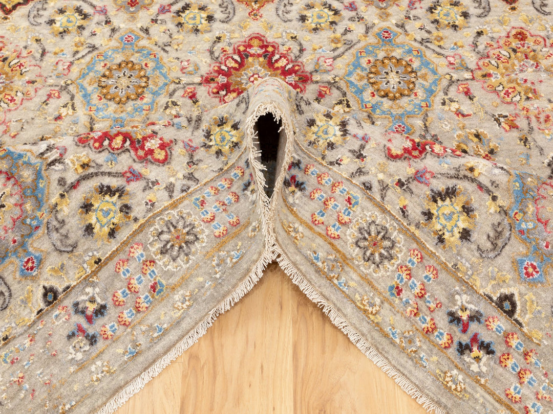 6'1" x 9'0" New Hand Knotted Beige Wool & Pure Silk Rectangle Oriental Rug - MOA10258443