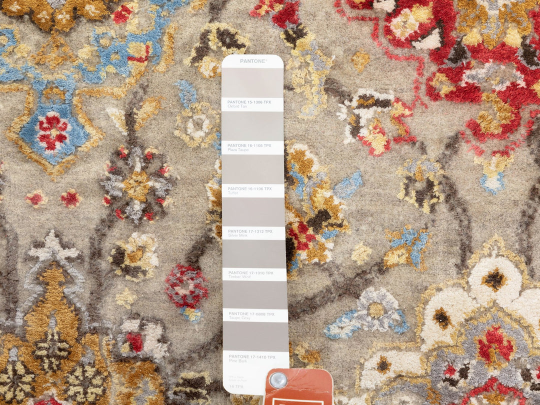 6'1" x 9'0" New Hand Knotted Beige Wool & Pure Silk Rectangle Oriental Rug - MOA10258443