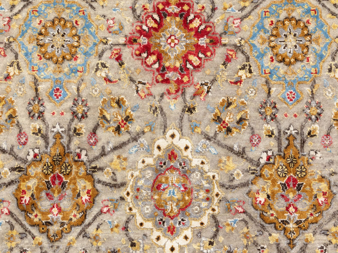 6'1" x 9'0" New Hand Knotted Beige Wool & Pure Silk Rectangle Oriental Rug - MOA10258443