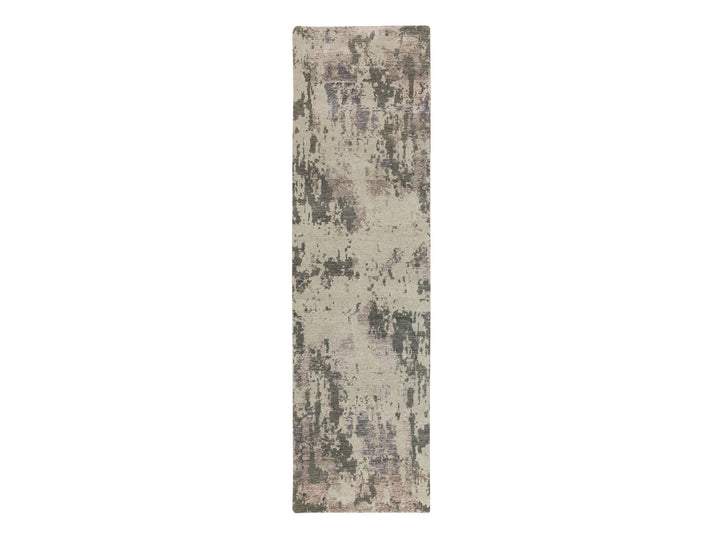2'8" x 9'7" New Hand Knotted Grey Wool Runner Oriental Rug - MOA10258444
