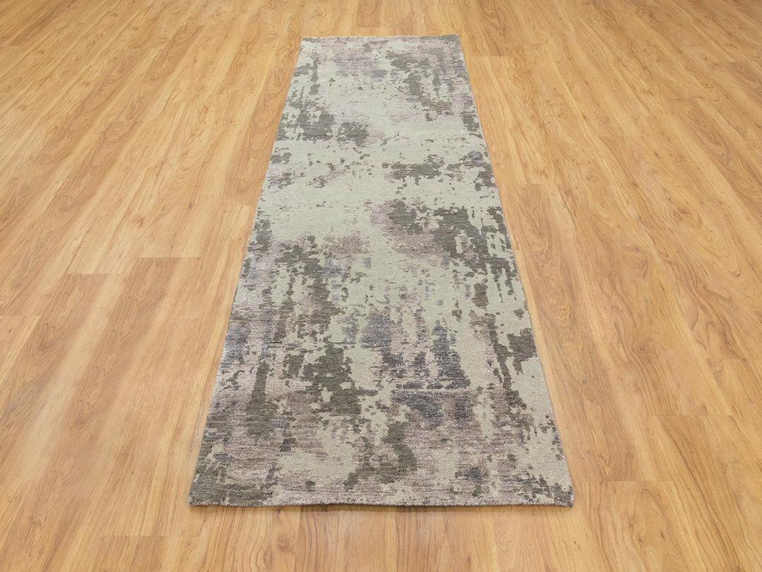 2'8" x 9'7" New Hand Knotted Grey Wool Runner Oriental Rug - MOA10258444
