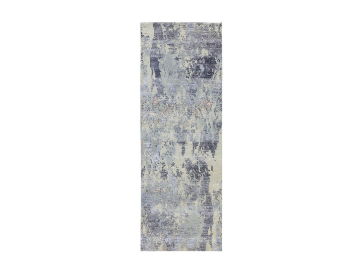 2'8" x 7'10" New Hand Knotted Grey Wool Runner Oriental Rug - MOA10258446