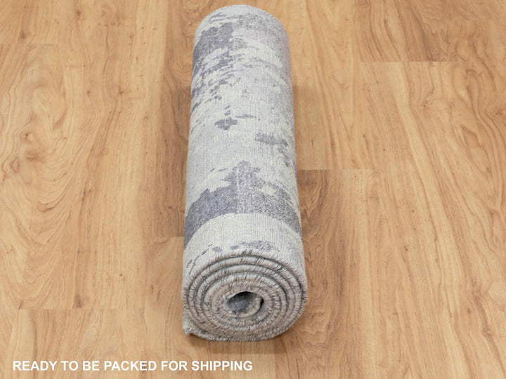 2'8" x 7'10" New Hand Knotted Grey Wool Runner Oriental Rug - MOA10258446
