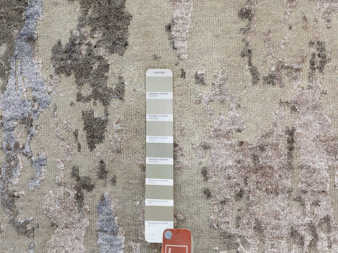 2'8" x 10'0" New Hand Knotted Grey Wool & Silk Runner Oriental Rug - MOA10258448
