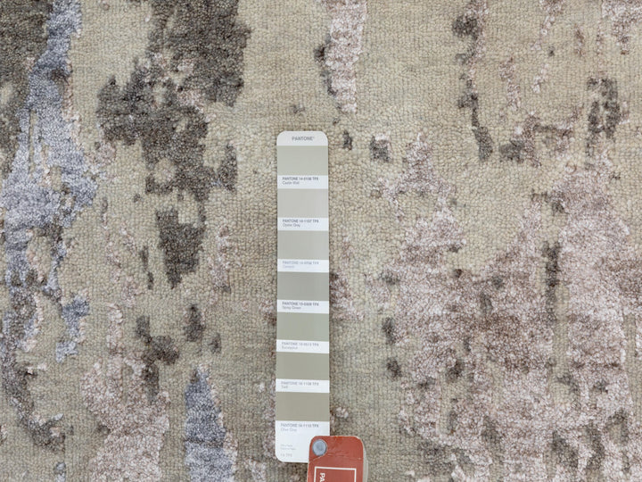 2'8" x 10'0" New Hand Knotted Grey Wool & Silk Runner Oriental Rug - MOA10258448