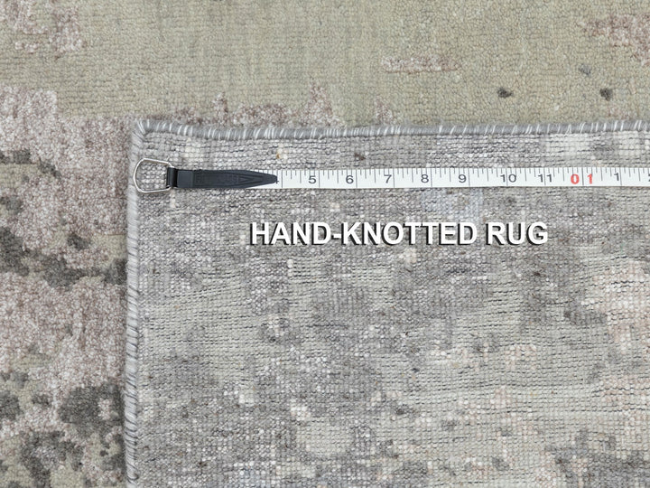 2'8" x 10'0" New Hand Knotted Grey Wool & Silk Runner Oriental Rug - MOA10258448
