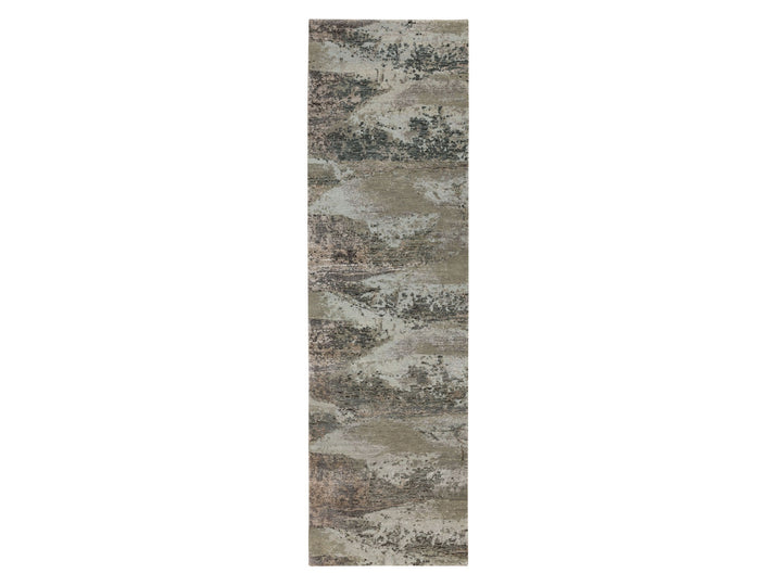 2'8" x 9'10" New Hand Knotted Grey Wool & Silk Runner Oriental Rug - MOA10258452