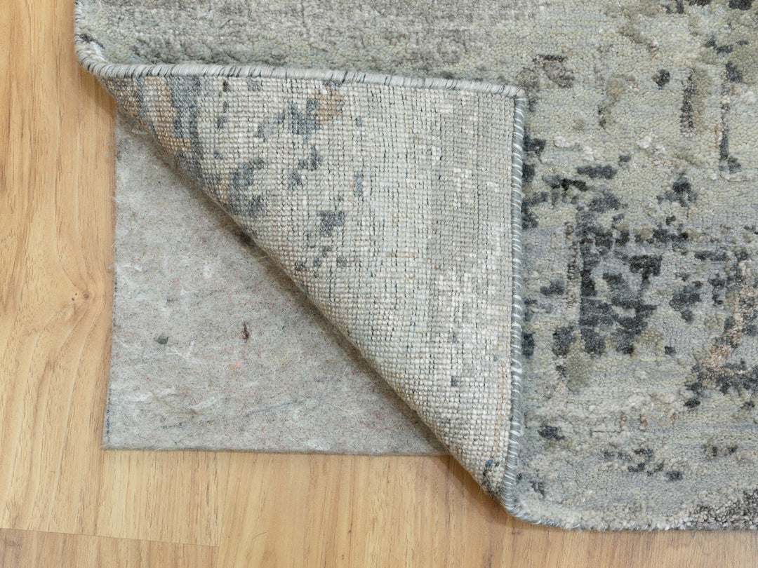 2'8" x 9'10" New Hand Knotted Grey Wool & Silk Runner Oriental Rug - MOA10258452