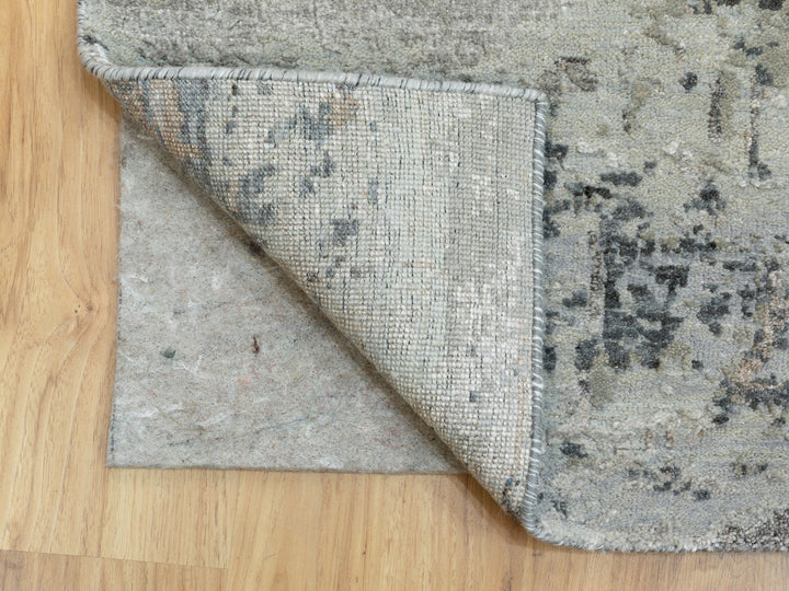2'8" x 9'10" New Hand Knotted Grey Wool & Silk Runner Oriental Rug - MOA10258452