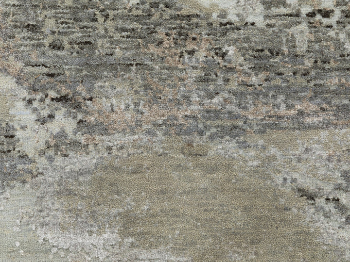 2'8" x 9'10" New Hand Knotted Grey Wool & Silk Runner Oriental Rug - MOA10258452
