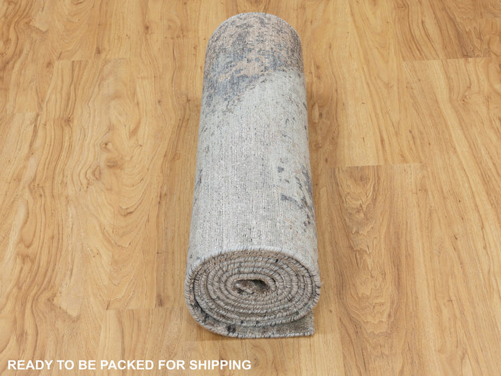 2'8" x 9'10" New Hand Knotted Grey Wool & Silk Runner Oriental Rug - MOA10258452