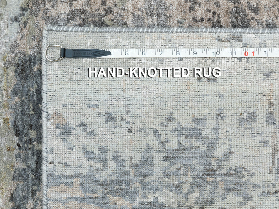 2'8" x 9'10" New Hand Knotted Grey Wool & Silk Runner Oriental Rug - MOA10258452