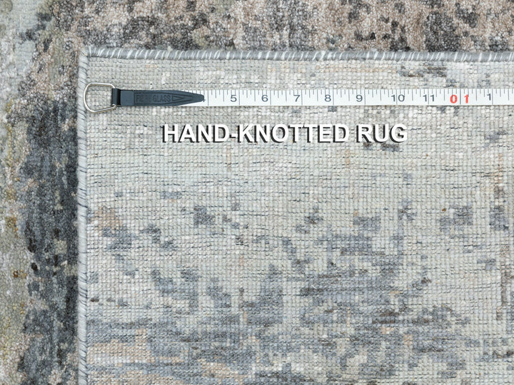 2'8" x 9'10" New Hand Knotted Grey Wool & Silk Runner Oriental Rug - MOA10258452