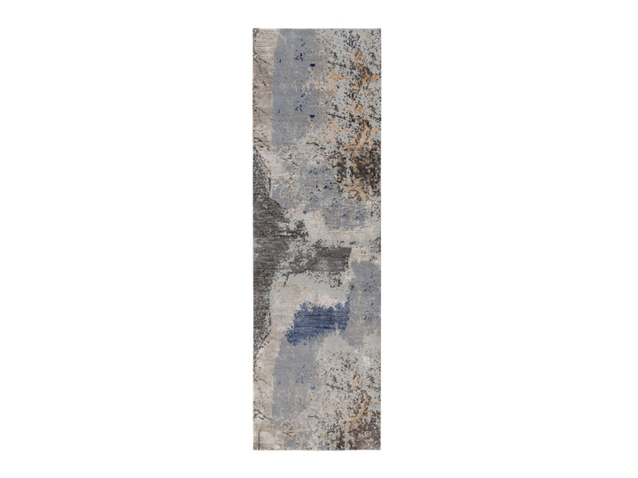 2'9" x 9'8" New Hand Knotted Grey Wool & Silk Runner Oriental Rug - MOA10258455