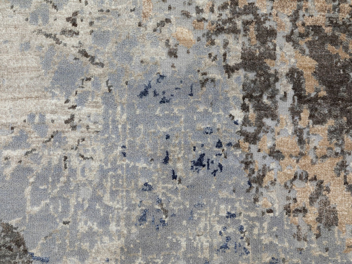 2'9" x 9'8" New Hand Knotted Grey Wool & Silk Runner Oriental Rug - MOA10258455
