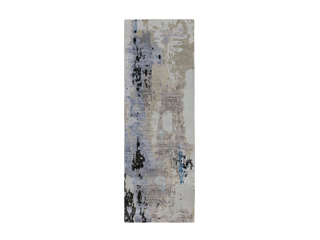 2'4" x 7'5" New Hand Knotted Grey Wool & Silk Runner Oriental Rug - MOA10258457