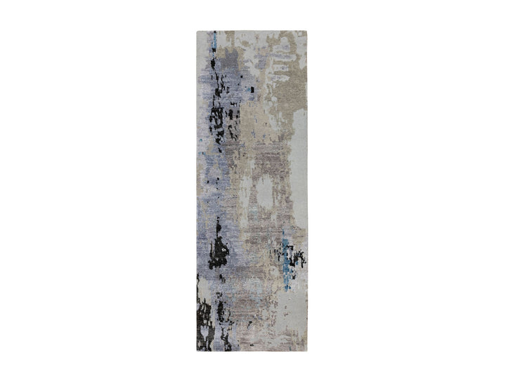 2'4" x 7'5" New Hand Knotted Grey Wool & Silk Runner Oriental Rug - MOA10258457