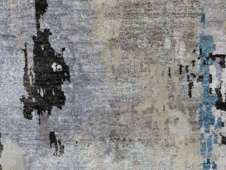 2'4" x 7'5" New Hand Knotted Grey Wool & Silk Runner Oriental Rug - MOA10258457